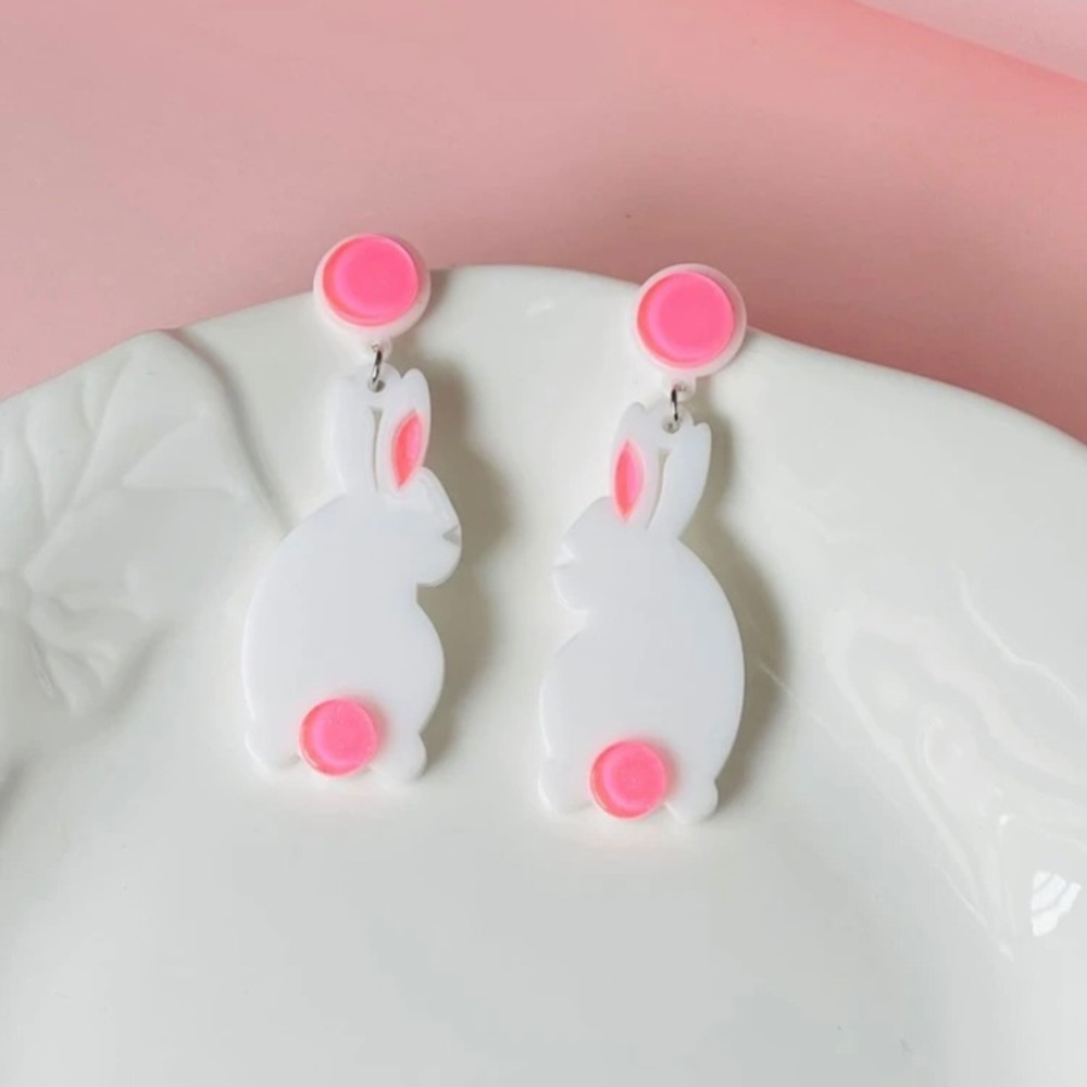White Bunny Drop Earrings
